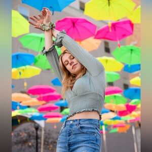 Love Like This Long Sleeve Open Back Crop Top Emerald Green